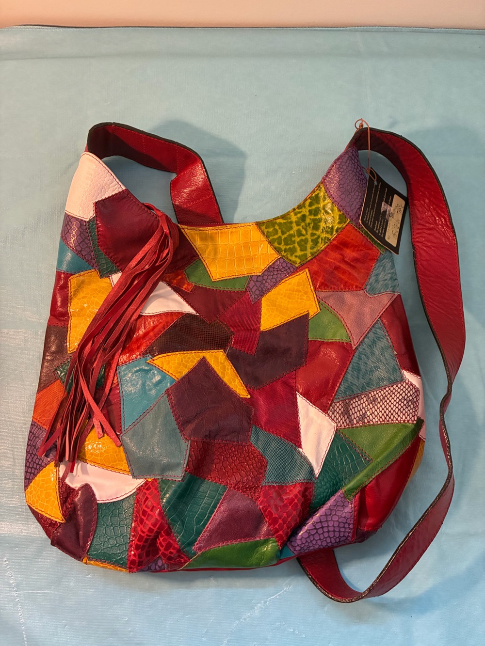 Colorful Patchwork Leather Hobo Bag - Multicolor